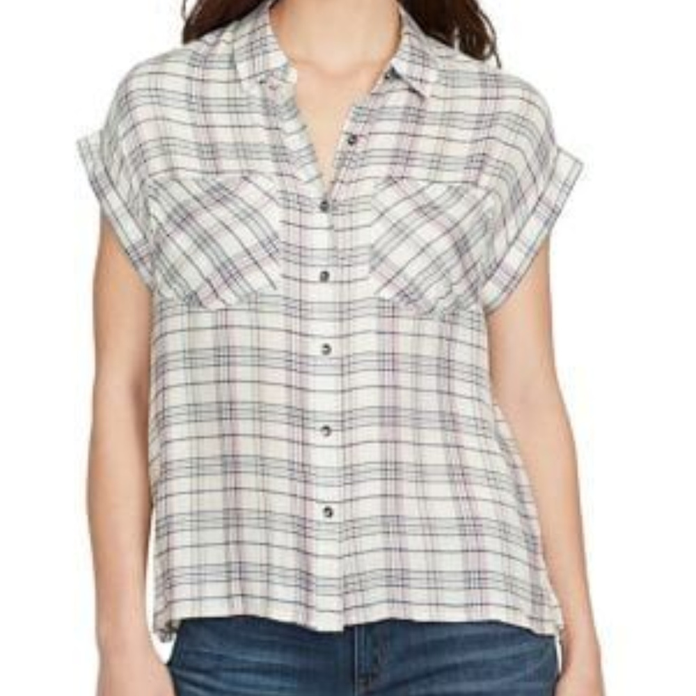 Cotton Tie-Back Shirt Marshmallow Crossroads Plaid